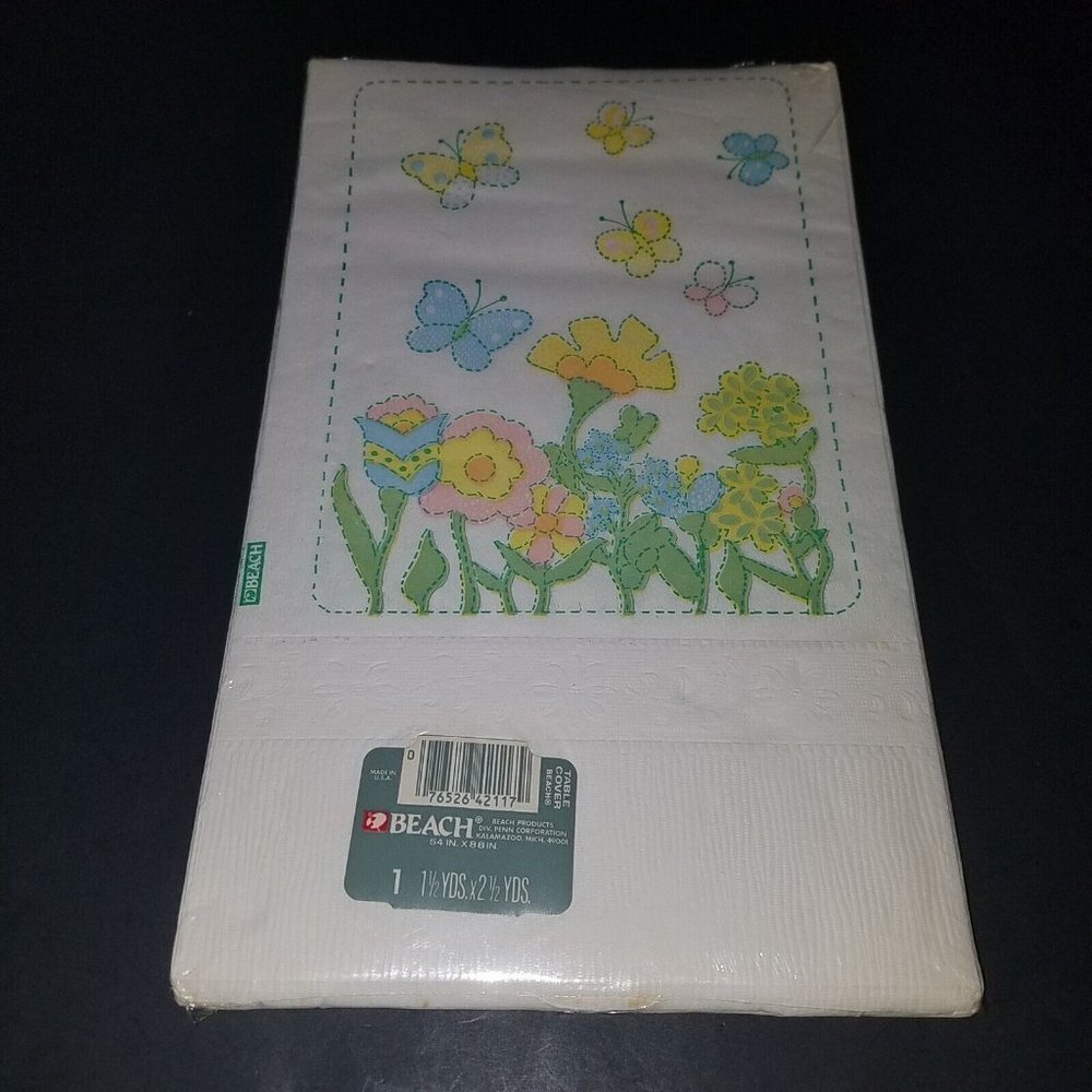 VTG Beach Products Paper Table Cover 54x88 Flowers Butterflies Spring Easter NOS